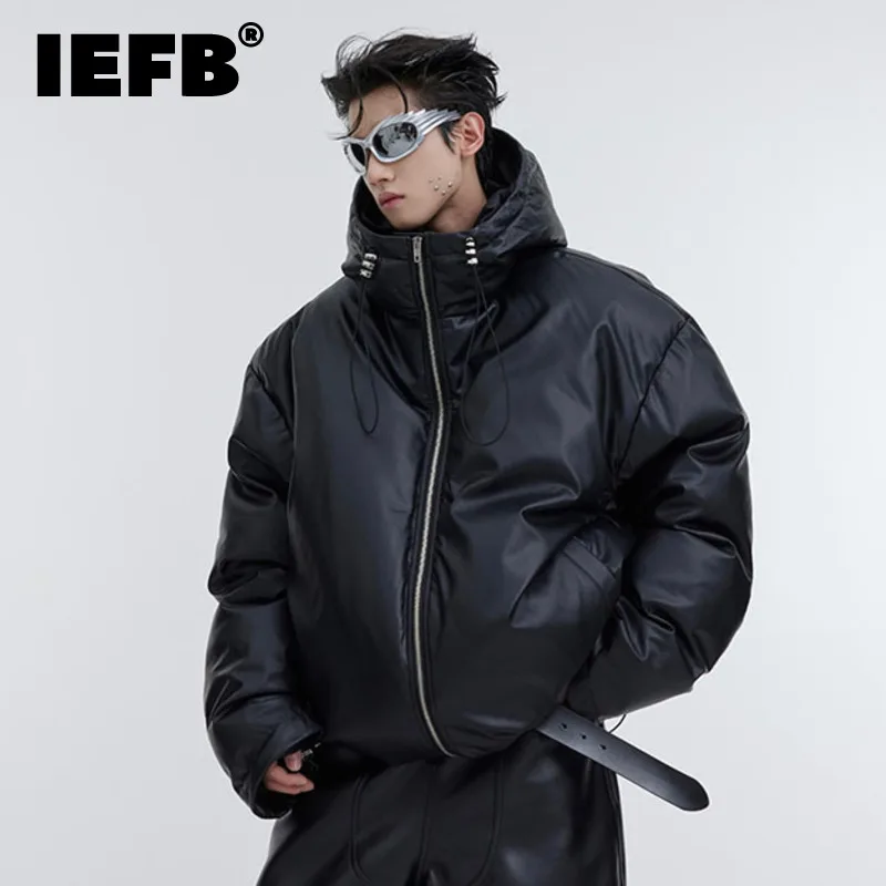 

IEFB Winter Men's Hooded Thickened Cotton Clothing Solid Color Short Zipper Loose Padded Jacket Fashion Trend Autumn New 9C3107
