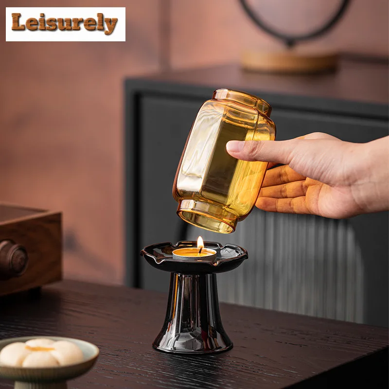Amber Windproof Glass Candle Holder Vintage Scented Aromatic Candles Candle Lights Tea Services Wedding Decoration Ornaments