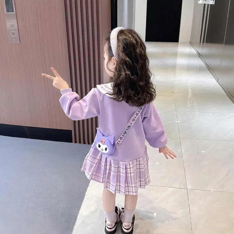 Vestido de princesa Sanrio Kawaii infantil, saia plissada anime, tops de pelúcia, Kuromi, moda fofa, estilo universitário, novo, primavera, 2022