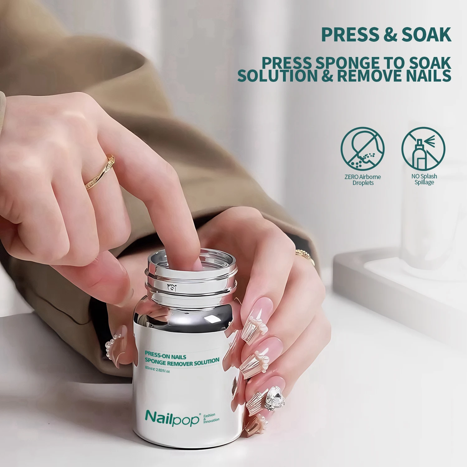 Nailpop Innovative Nail Sponge Remover 80ml Gentle No Damage Easy Press-on Nails Removal No Damage to Nail Tips Reduce Waste