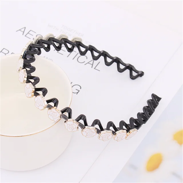 Fashion Pearl Non-Slip Rhinestone Hairbands Elastic Flower Women Hair Hoop Bands Headband Bezel Girls Hair Accessories Headdress White Rose