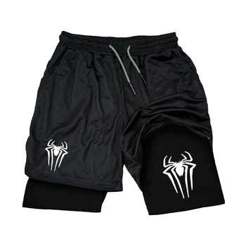 Men Spider Printed GYM Casual Sports Compression Shorts