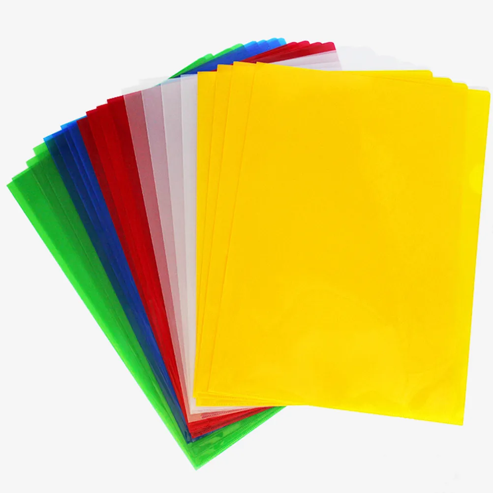 20Pcs A4 투명 플라스틱 파일 폴더 문서 정리를 위한 L 모양 디자인 홈 오피스 학교 사용 투명 확장 지갑