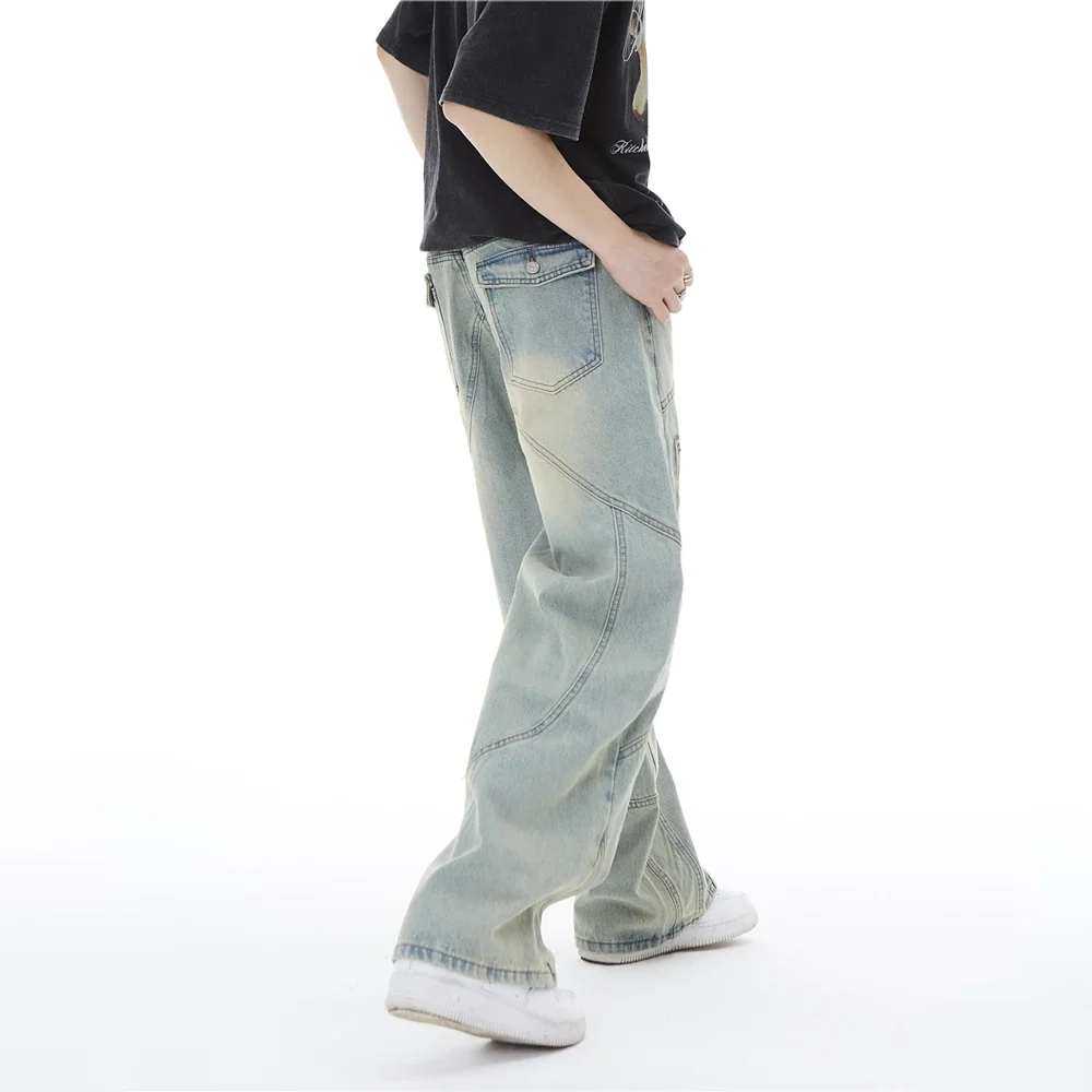 

Джинсы-мешковатые мужские с широкими штанинами, прямые однотонные брюки унисекс в стиле хип-хоп/рэп, свободные штаны из денима, Y2k