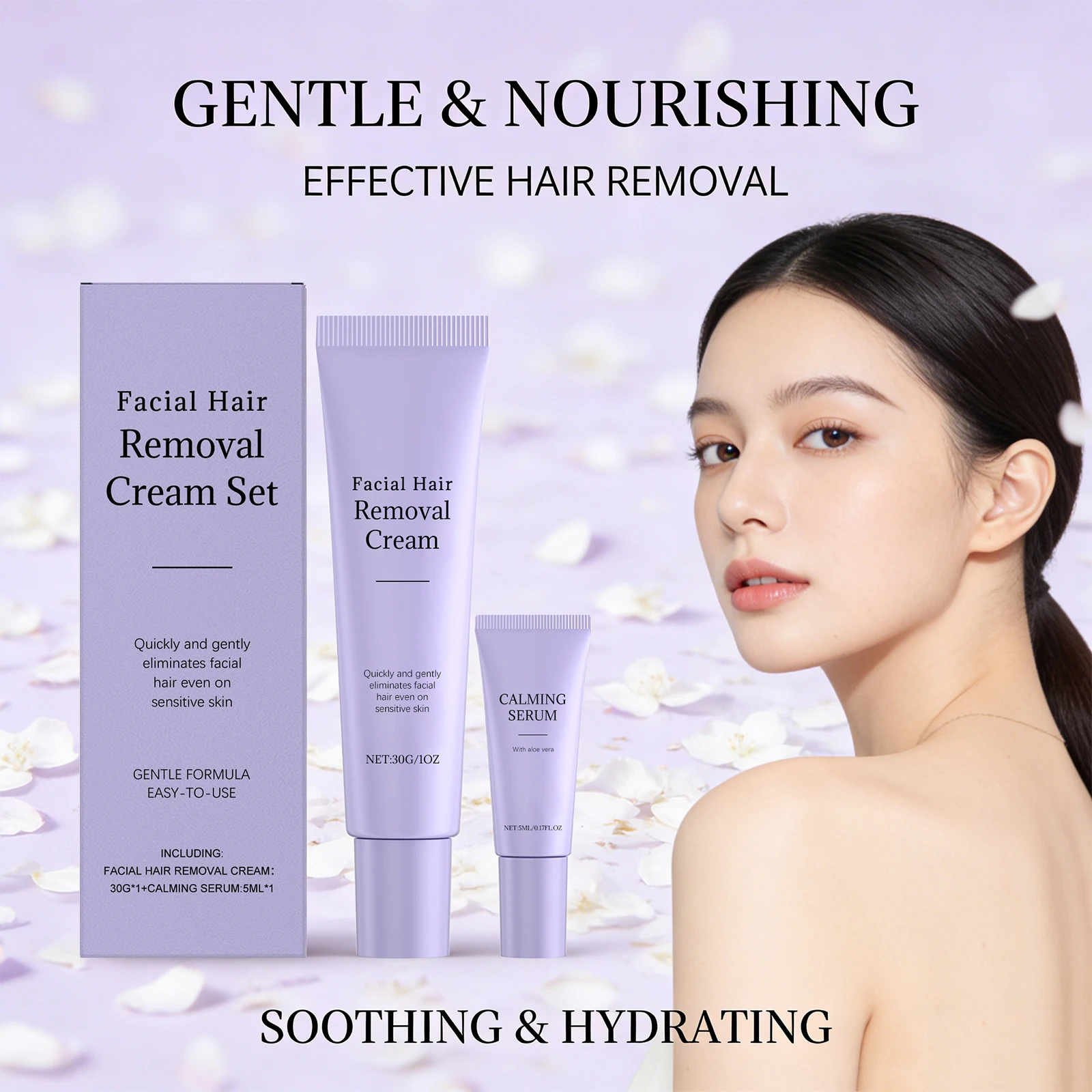 Gesichtshaarentfernungscreme-Set: Schmerzfreie, sanfte und reizfreie Haarentfernung, entfernt Schnurrbart, glättet und pflegt das Gesicht._voghion.com