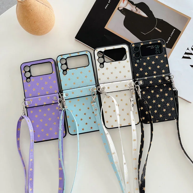 

Z Flip 4 Funda Case for Samsung Galaxy Z Flip 3 Z Flip 4 3D Star Hinge Crossbody Protection Mobile Phone Case Cover