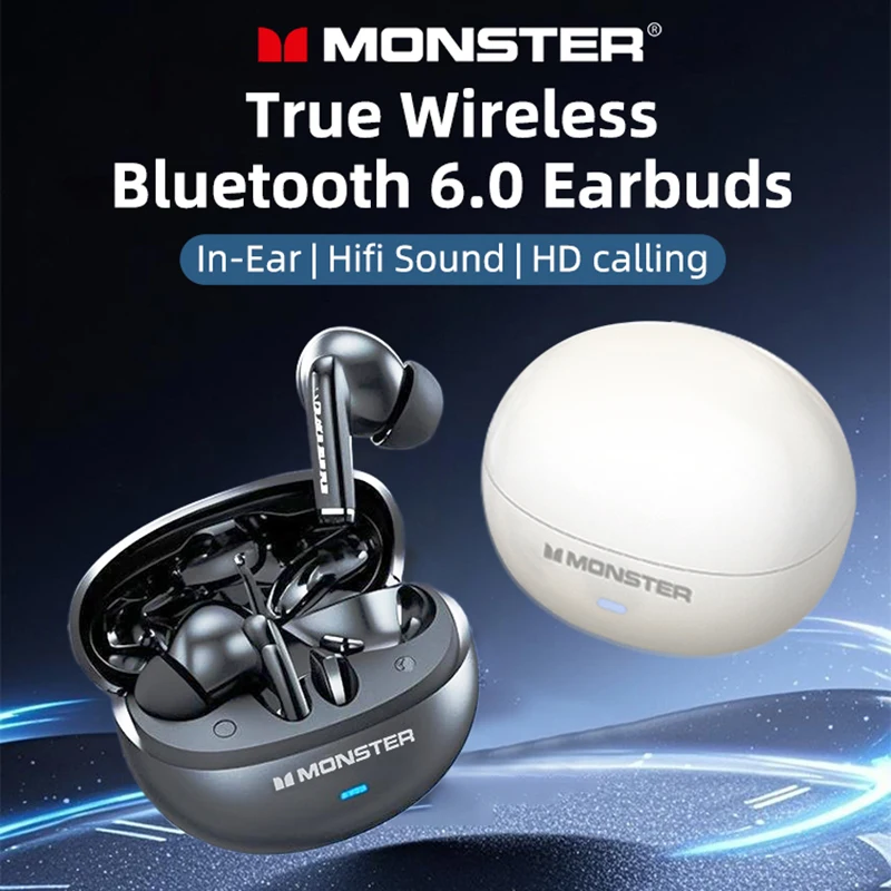 Monster MQT39 Earphones Wireless Bluetooth 6.0 TWS Noise Reduction Earbuds Gamer Sports Headset Hifi Stereo with Mic Headphones