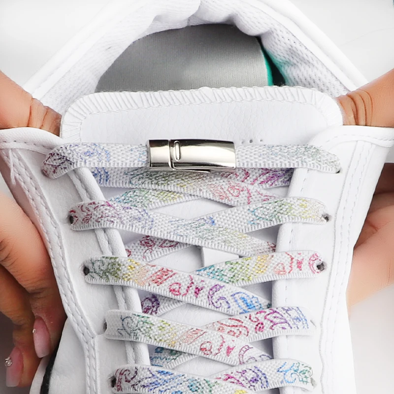 

Cashew Flower Magnetic Lock Shoelaces Without ties AF1/AJ Elastic laces Sneakers Kids Adult 8MM Thick Sports No tie Shoelace
