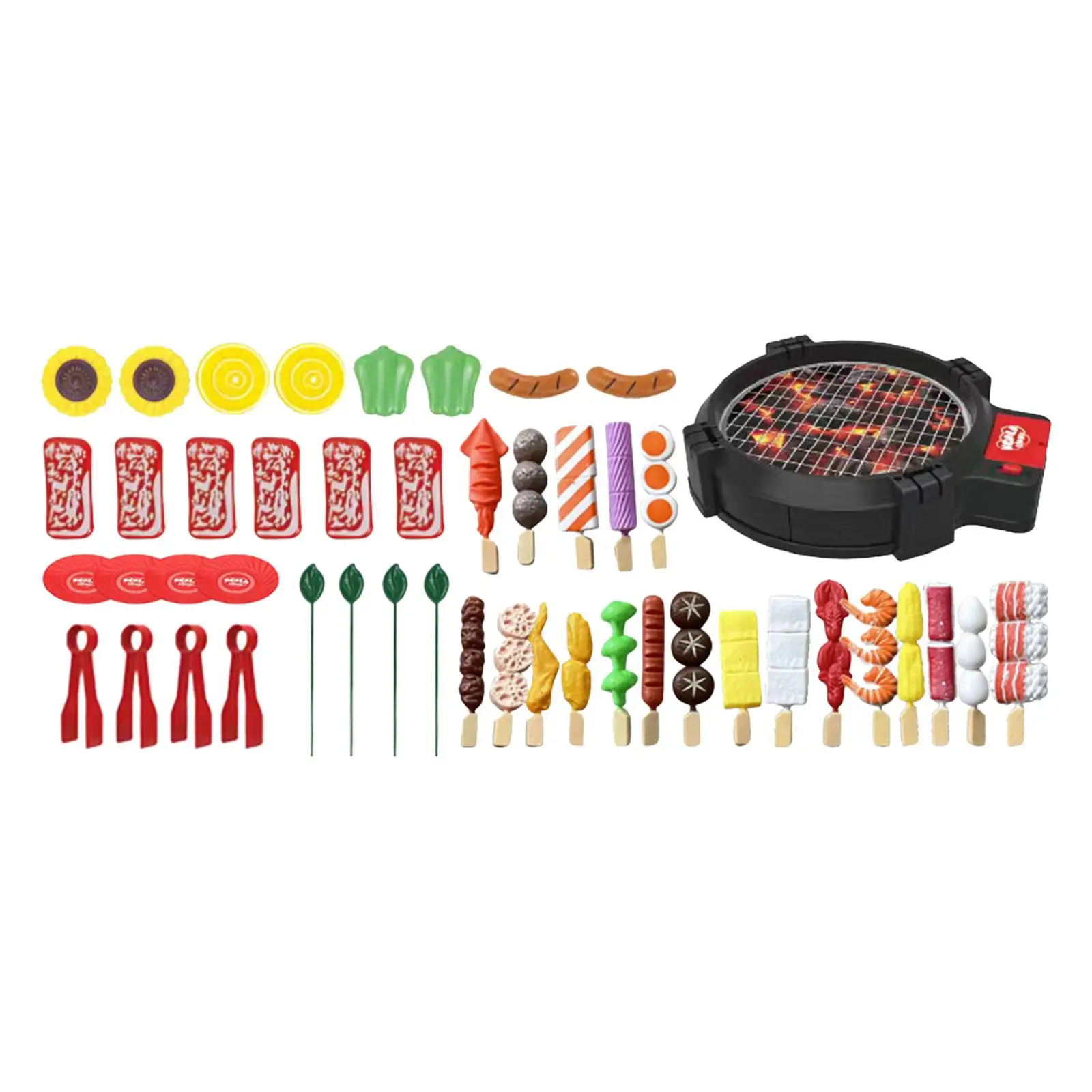 47Pcs Toy BBQ Grill Set Barbecue Kitchen Cooking Playset Barbecue Toy with Realistic Sound and Food Flipping for Girls Boys