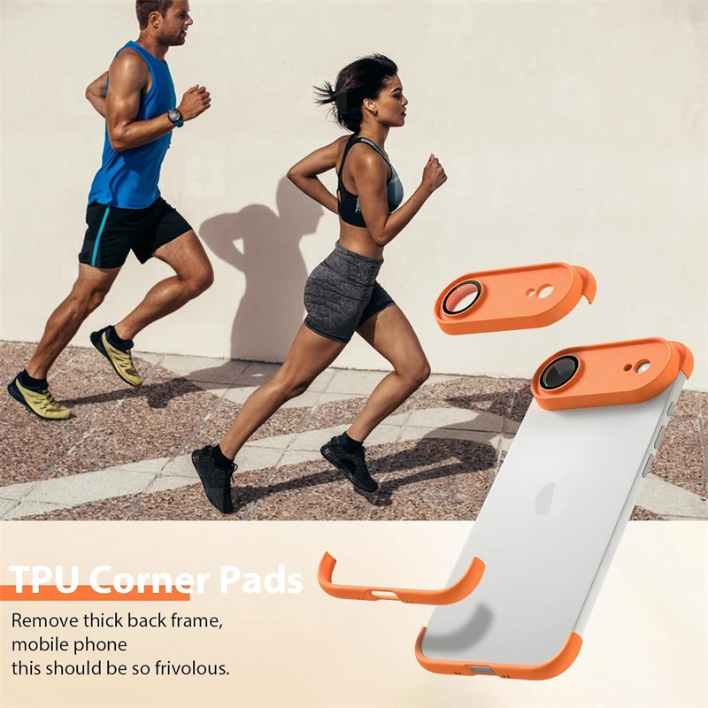 Sleek Orange Frameless Corner Case with Camera Lens Protector