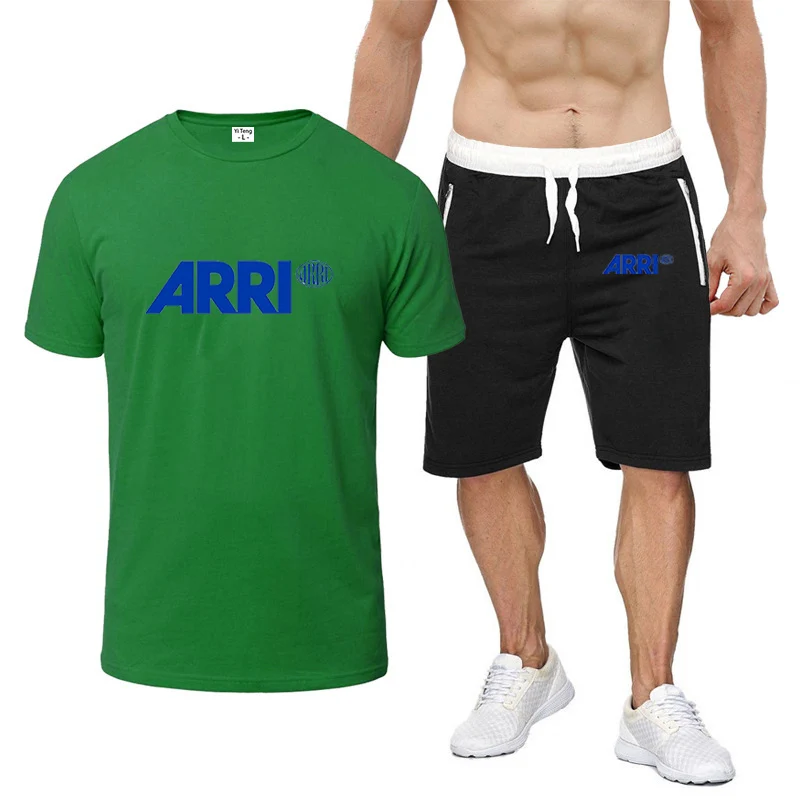 ARRI 2023 men's summer new hot fashion printed T-shirts sports fast casual eight-color short-sleeved shorts 2-piece set