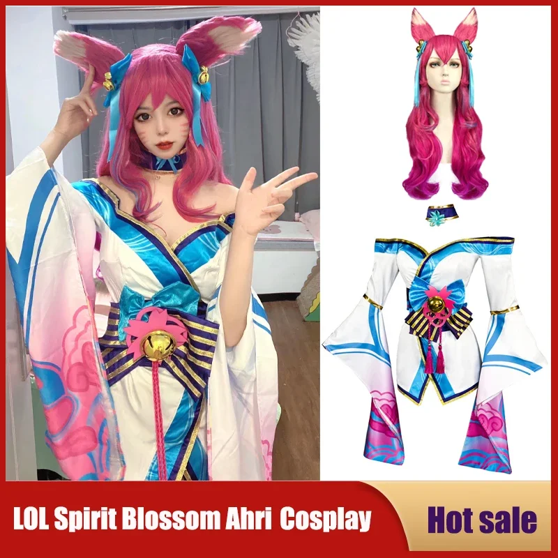 

Ahri Cosplay Costume Anime Game LOL Spirit Blossom League of Legends Dress For Women Girl Wig Halloween Party Sexy Kimono Suit