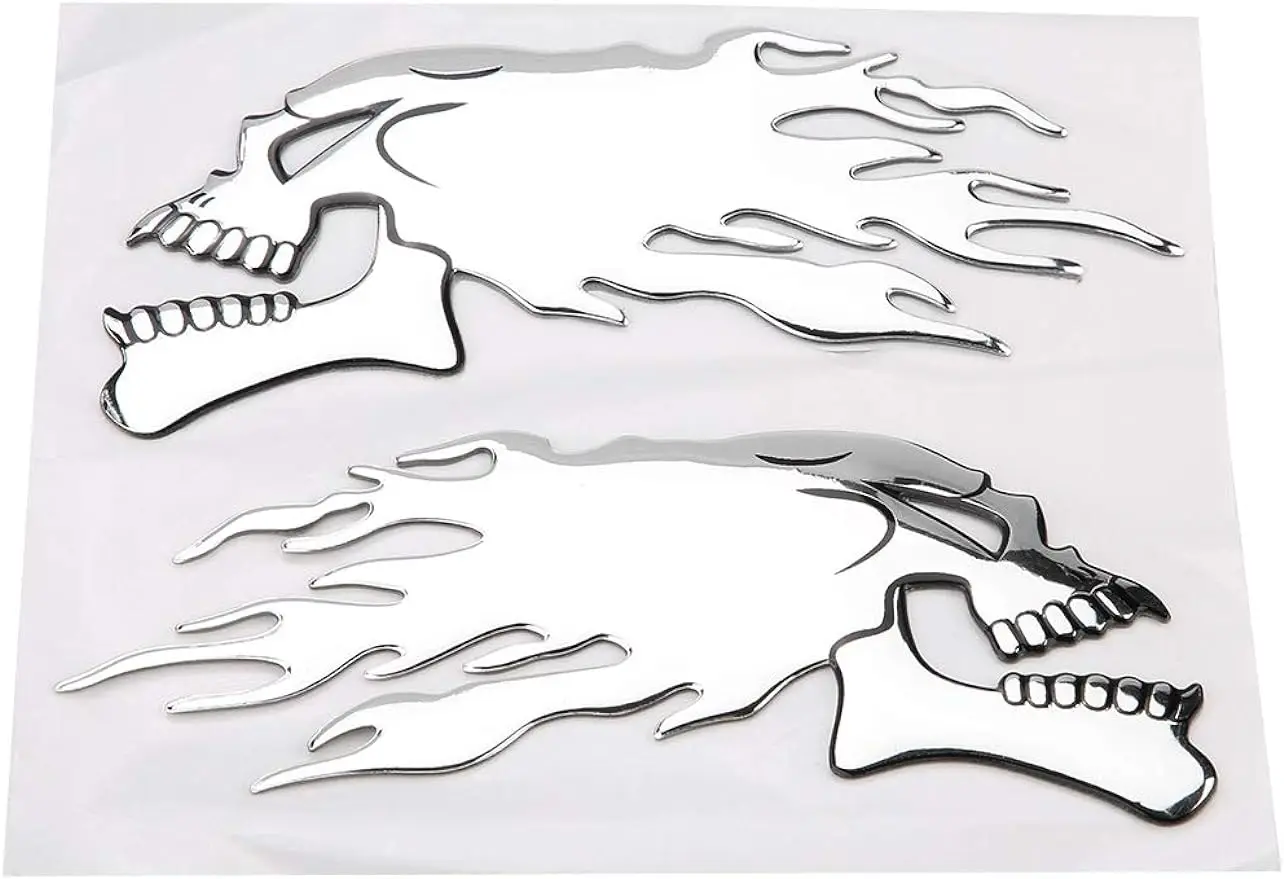 2Pcs 3D Motorcycle Sticker, Motorcycle Tank Decals Stickers Skull Head Car Sticker Decor Decal Sticker Skull Moto