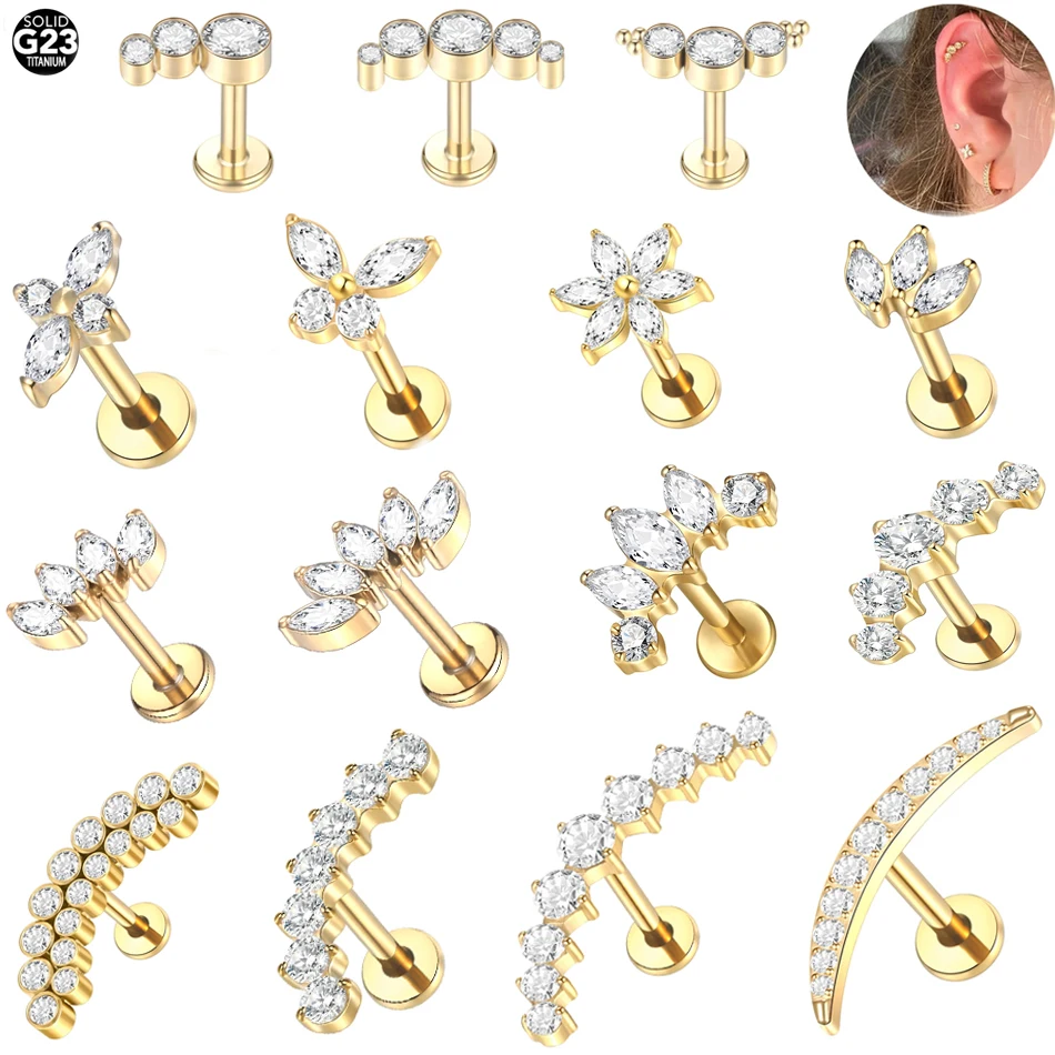 1Pc G23 티타늄 귀 Tragus 연골 헬릭스 Daith 피어싱 스터드 귀걸이 여..