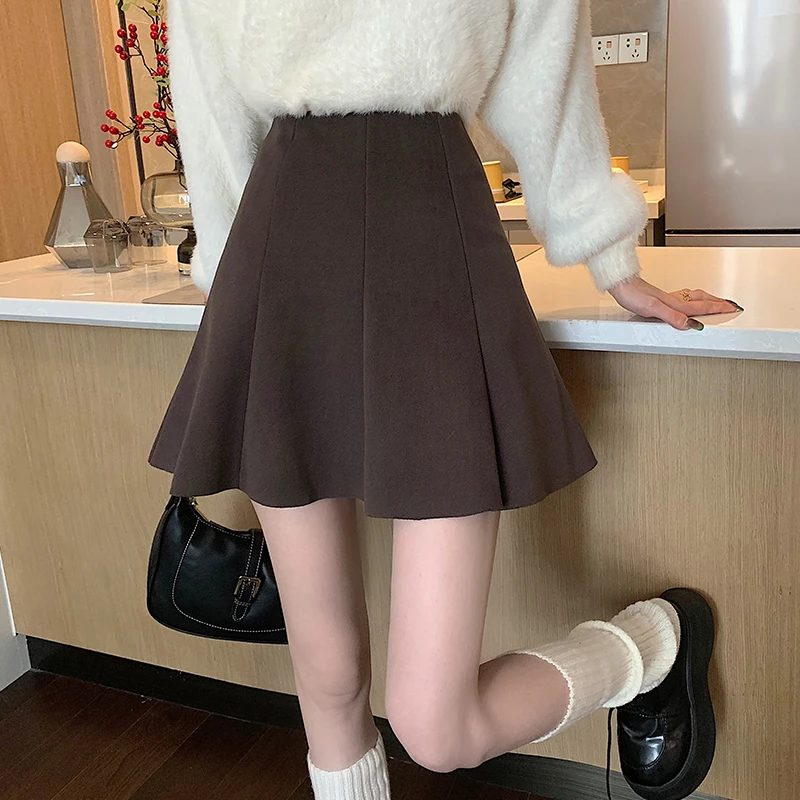 2022 Spring Korean Chic Pleated Skirts Women High Waist Slim A-line Mini Jupe Female Elegant All-match Solid Casual Mujer Faldas red skirt