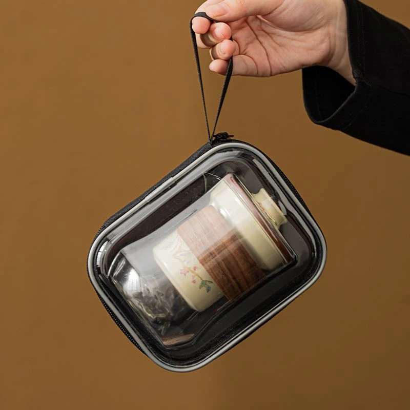 High-end Wisteria Ruyao Beige Travel Tea Set Simple Household Outdoor Ceramic Teapot Tea Set Quick Cup with Portable Storage Bag