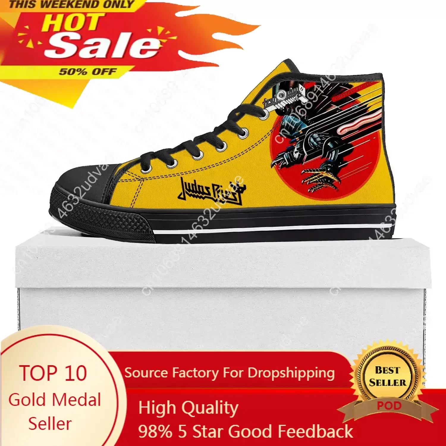 

Judas Priest Heavy Metal Rock Band High Top High Quality Sneakers Mens Womens Teenager Canvas Sneaker Couple Shoe Custom Shoe