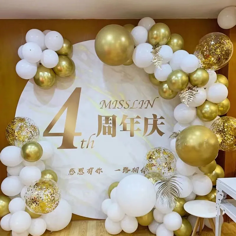 

White Metallic Gold Balloon Garland Kit Anniversary Backdrop Decorations Birthday Wedding Event Party Decor Supplies Helium Ball