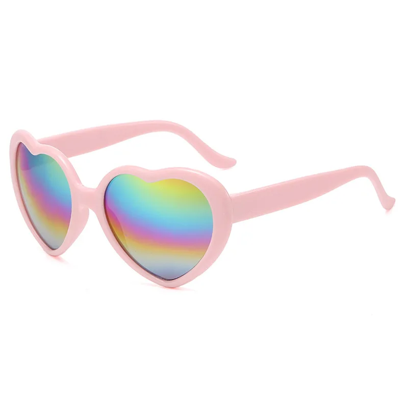 RainbowHeartPinkSunglassesForWomenTransparentHeartShaped