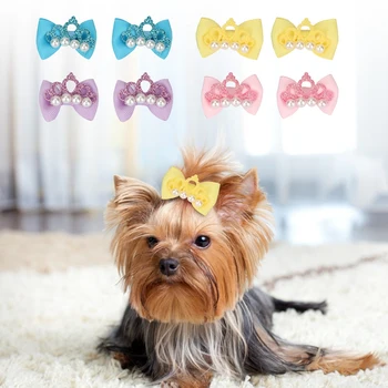 20pcs Dog Pet Puppy Crown Hair Bows Knot Headdr Rubber Bands Grooming Accessories Puppy Small Dogs Accessories Cute Pet Headwear 2