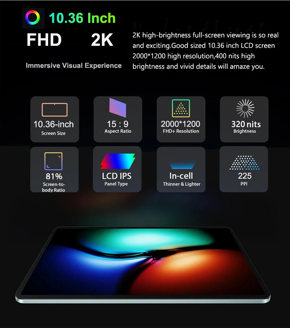 2025 Global Version 2 in 1 Tablet Laptop 4G SIM Card 10.36 Inch 2K Tablets Android 11 Octa Core 128GB 256GB ROM 16MP+8MP 5