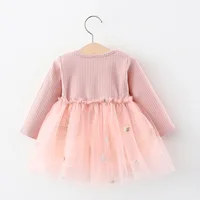 Girls' Long Sleeved Dress Spring And Autumn Bow Glittering Mesh Spliced Knitted Princess Party Birthday Dress 4