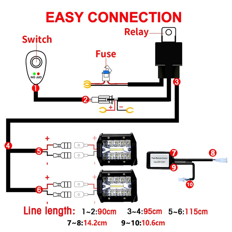 3X LED Light Bar Wiring Harness Kit 2 Leads 18 AWG Universal LED Wiring Harness Relay On & Off Switch Wiring Harness