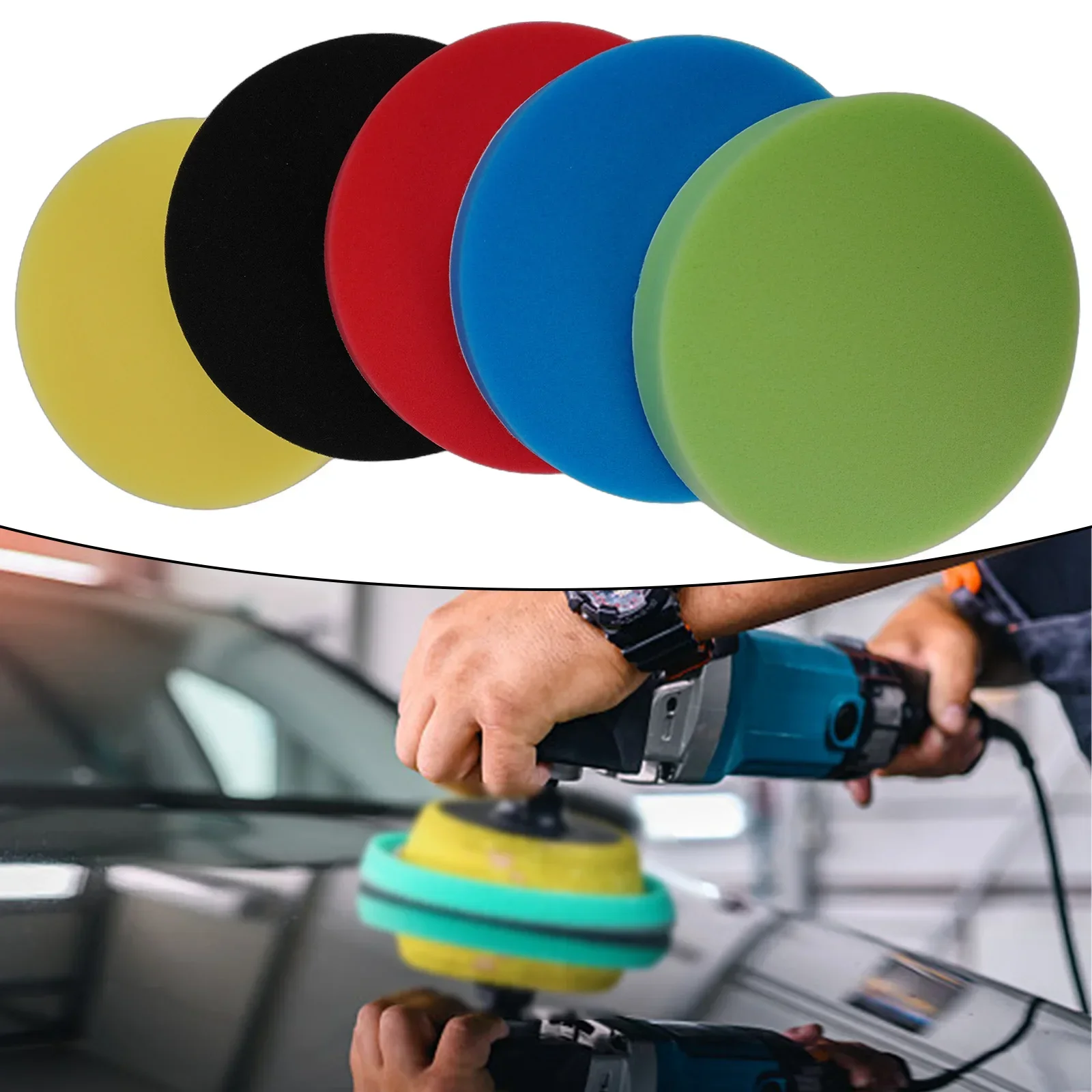 5pcs/Set 7 Inches Car Round Flat Polishing Foam Sponge Pads Tool 18cm Accessories Suitable For Most Cars