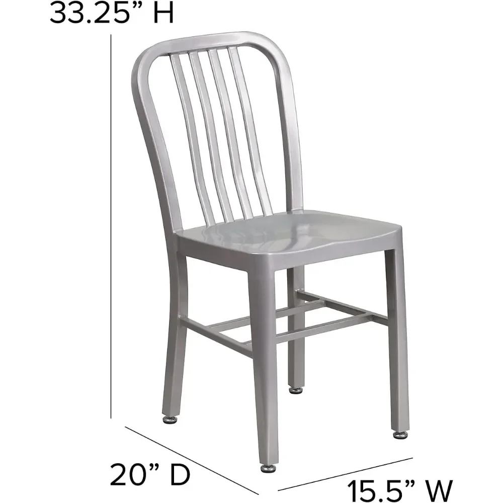 Gael Indoor/Outdoor Modern Metal Dining Chairs, Commercial-Grade Galvanized Steel Restaurant Chairs, Set of 2, Silver