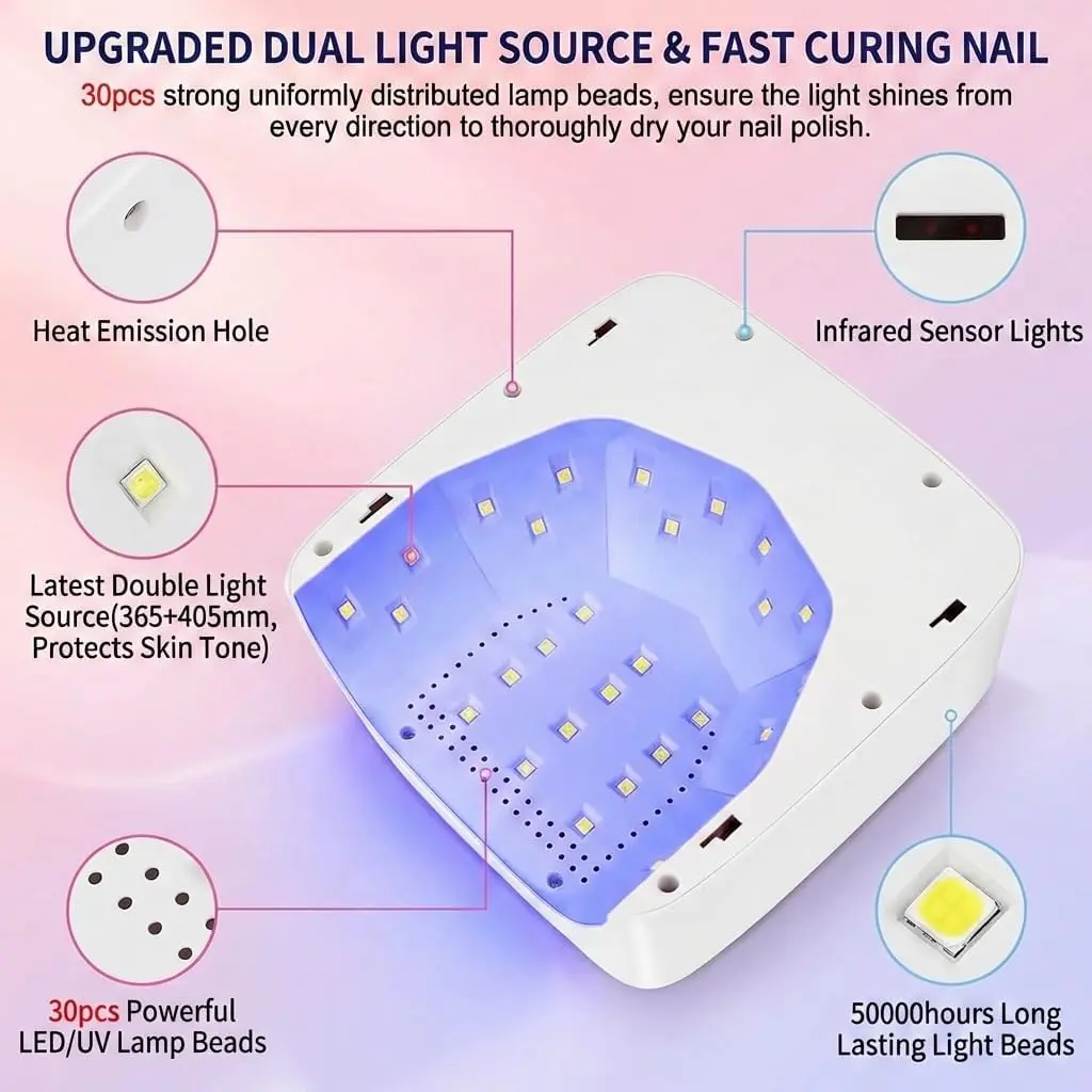 7600mAh 무선 충전식 UV 젤 네일 램프 120W 3단계 타이머 설정 자동 센서 전문 네일 드라이어 (살롱 및 가정용)