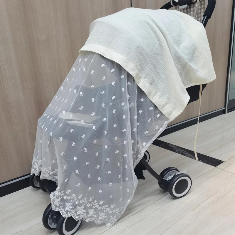 Baby Strollers best of sale Baby Stroller Cover Mesh Mosquito Net Breathable Embroidery Sunshade Travel Ourdoor Activity Ins Style Gauze Windshield Curtain baby girl stroller accessories Baby Strollers