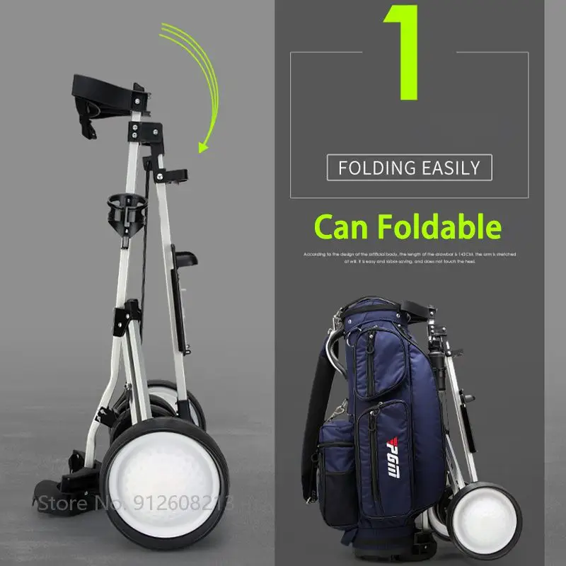 PGM Folding Golf Trolley Outdoor Portable Golf Pull Push Cart Multifunctional Golfing Cart Bag Carrier with 4 Wheel Push