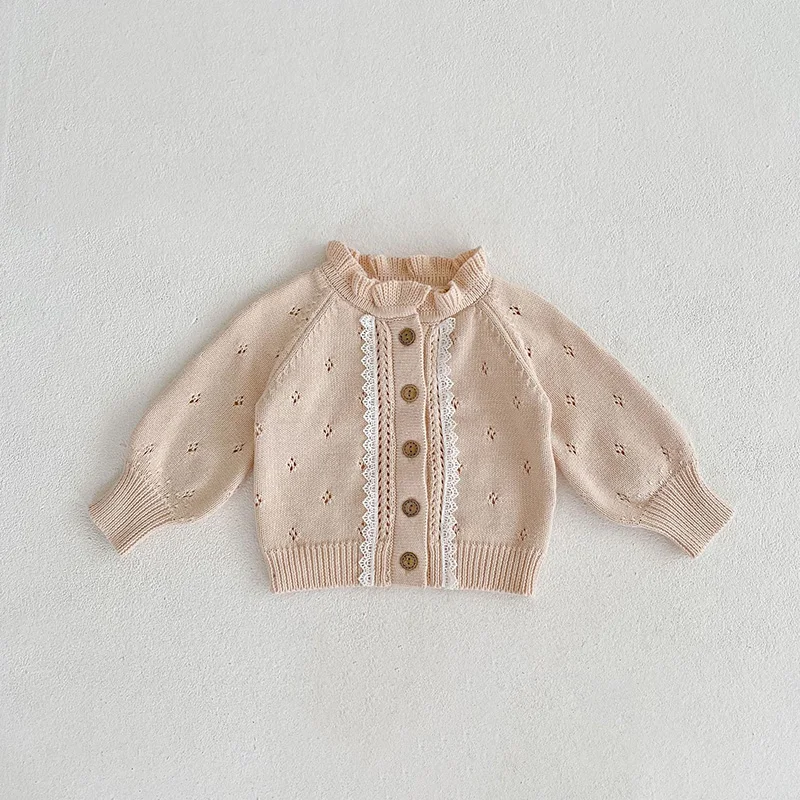 Girls Ruffle Collar Sweaters Hollow Out Baby Knitwear