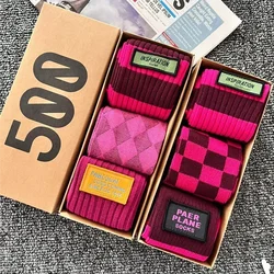 3 pairs of gift boxed women's striped socks, fashionable and versatile, exquisite cotton socks,handmade boneless seams