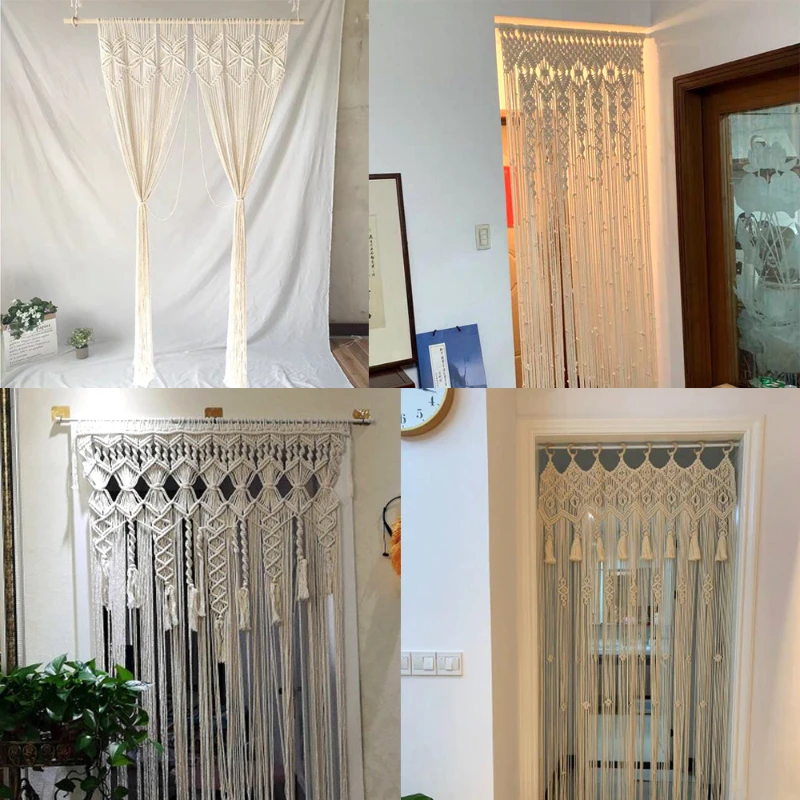 

Handmade Cotton String Woven Tapestry Door Curtain Fabric Home Structured Curtain + Nordic Style