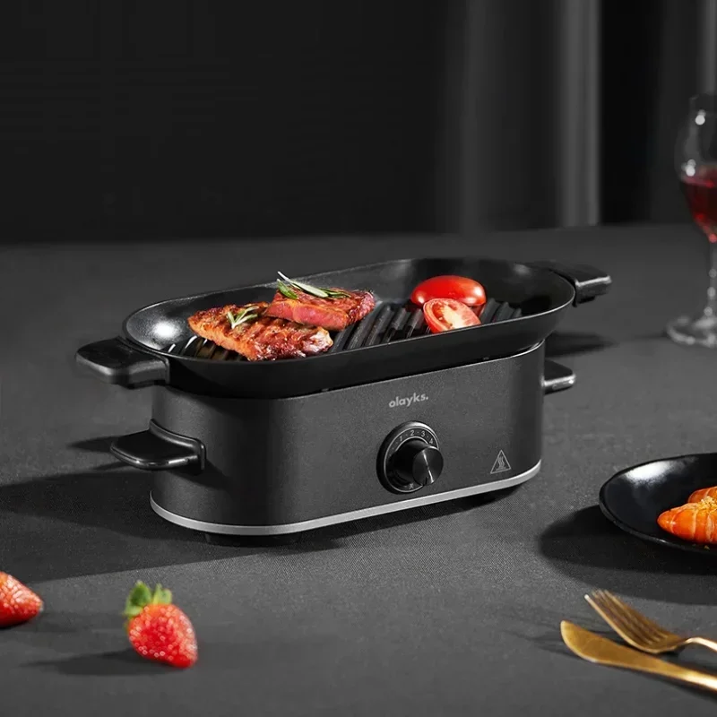 OLAYKS Electric Skillet 220V Mini Electric Frying Pan Home Low Oil Fume Barbecue Multifunctional Barbecue Pan Steak