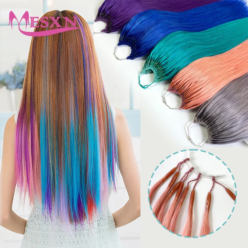 MESXN 더블 스틱 I 팁 헤어 익스텐션, 자연스러운 실제 인간 퓨전 헤어 익스텐션, 그리기 쉬운 색상, 보라색, 파란색, 핑크, 회색