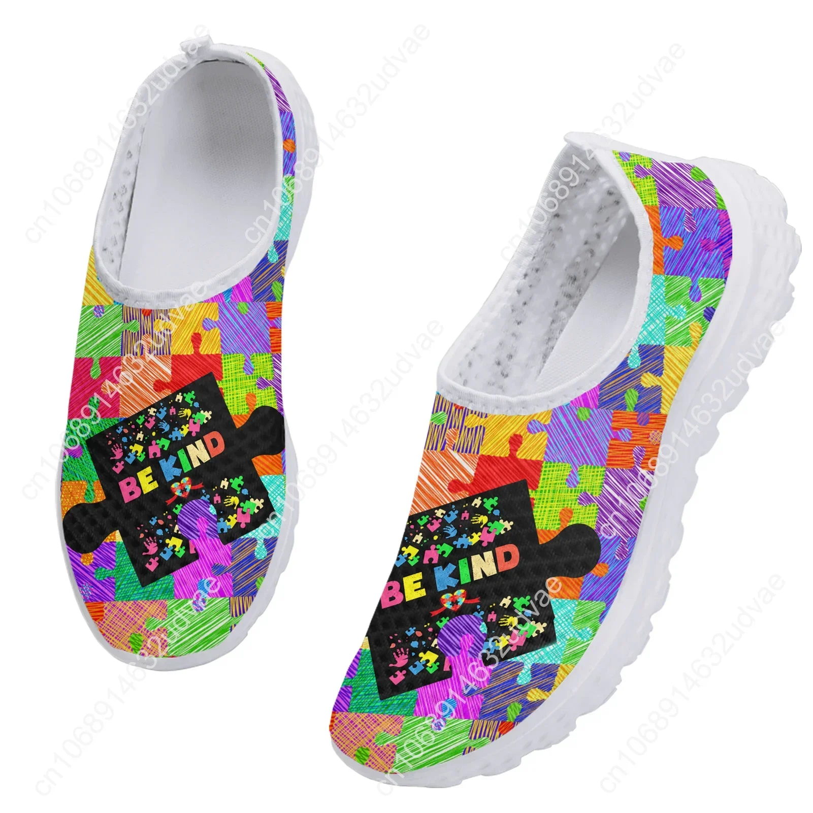 Autism Awareness Themed Design Mesh Shoes Comfortable Leisure Shoes Breathable Casual Sneakers Soft Soled Shoes