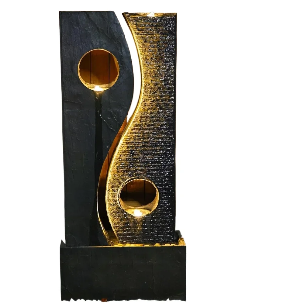 47 inches Water Fountain Outdoor Garden-Waterfall Indoor Modern Large Freestanding Water Feature Fountains Faux Rust Finish