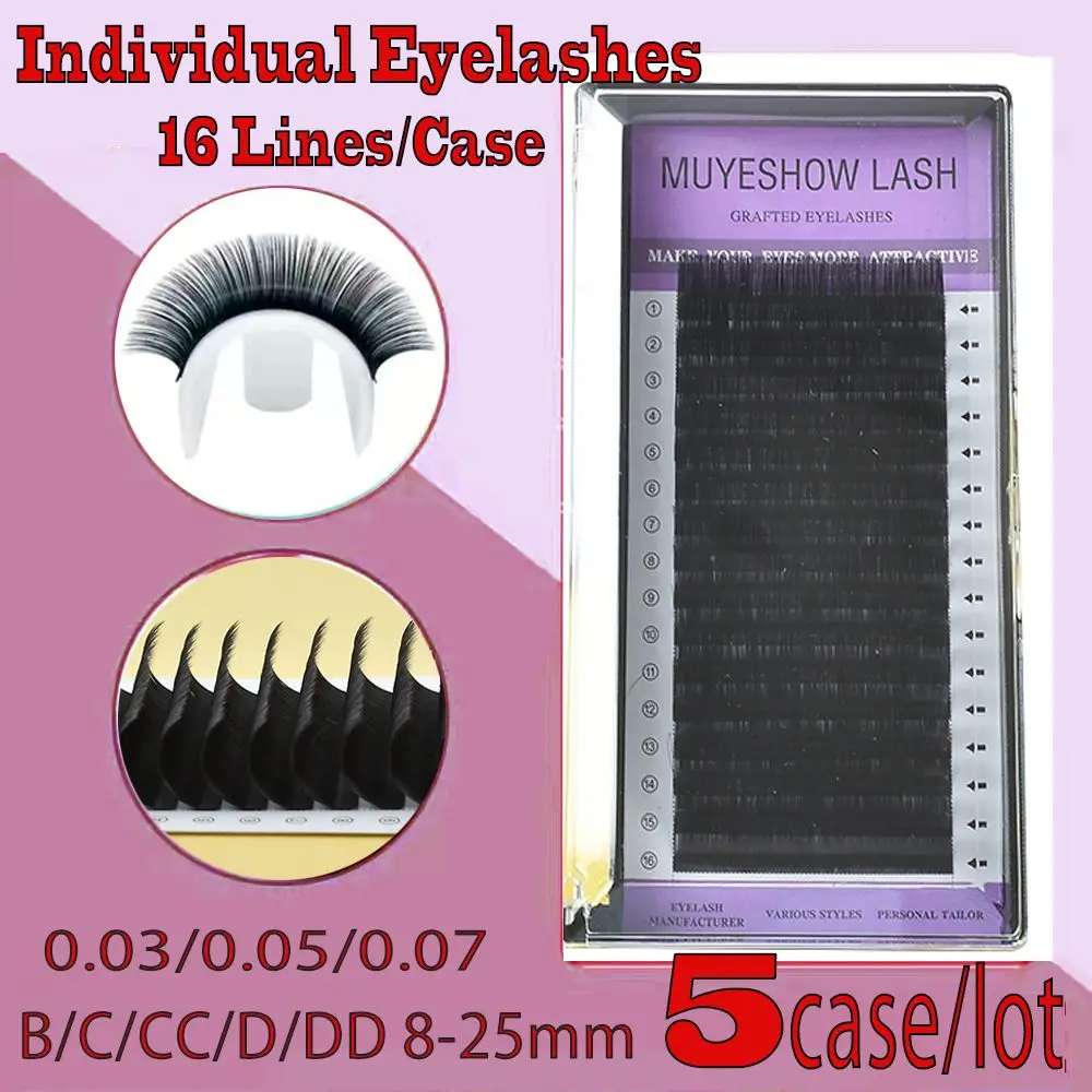16-rows-classic-lashes-extensions-5pc-lot-8-25mm-individual-eyelash-russian-volume-dark-matte-artificial-premium-silk-eye-lash