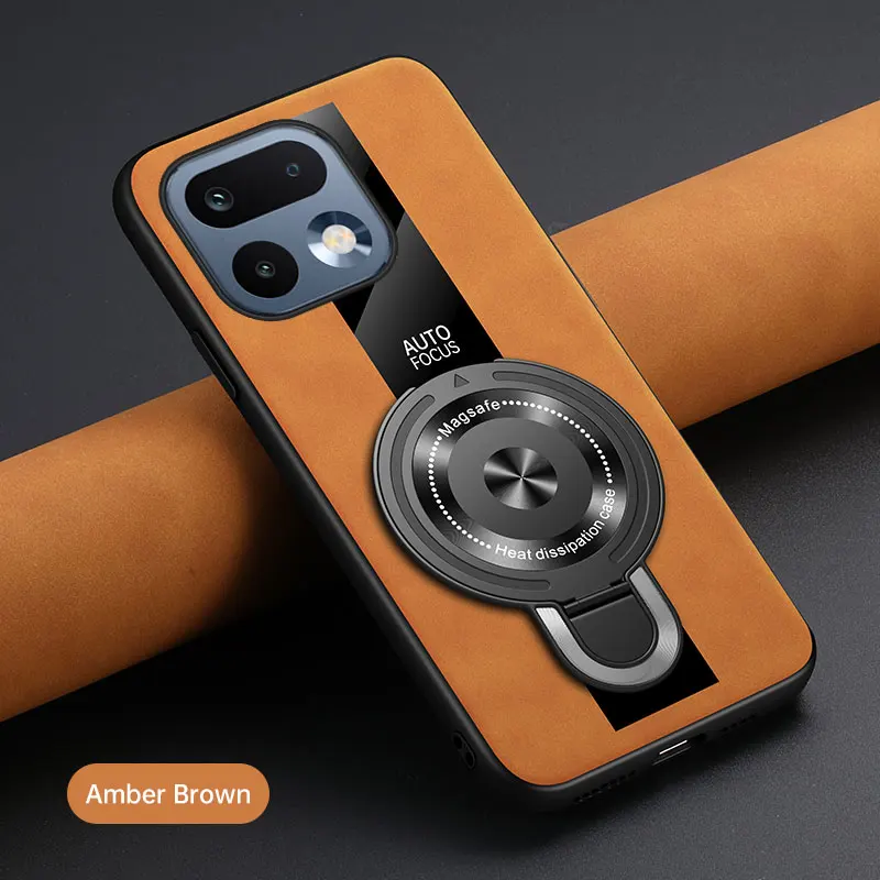 Luxury Silicone Sheepskin Leather Magnetic Ring Holder Premium Back Cover