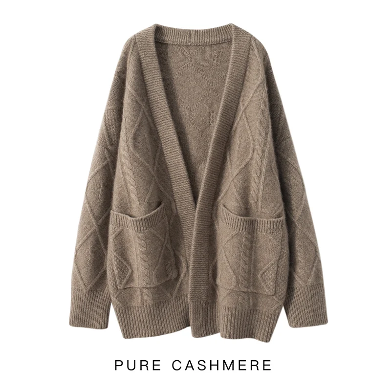 

Женский кашемировый кардиган, свободный однотонный теплый кардиган большого размера, Осень-зима 2023