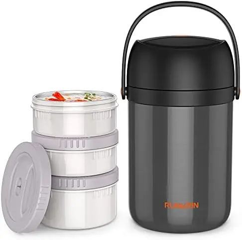 

Insulated Food Jar 54oz for Hot Food 6 Hours, 2 Tiers Leak-Proof Bento Lunch Box, Vacuum Double-wall Thermal, Stainless Steel St