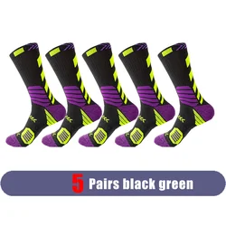 Elite Black Breathable Compression Athletic Socks for Sports and Outdoor Activities (5 Pairs black green)