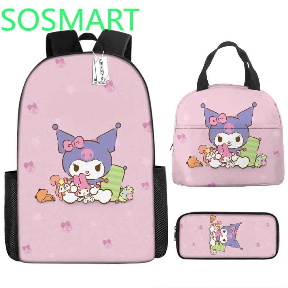 

3PCS Kuromi Student Kuromi Melody Bento Insulation Lunch Bag Children's Cartoon Cute Backpack Pencil Case Large Capacity Bag