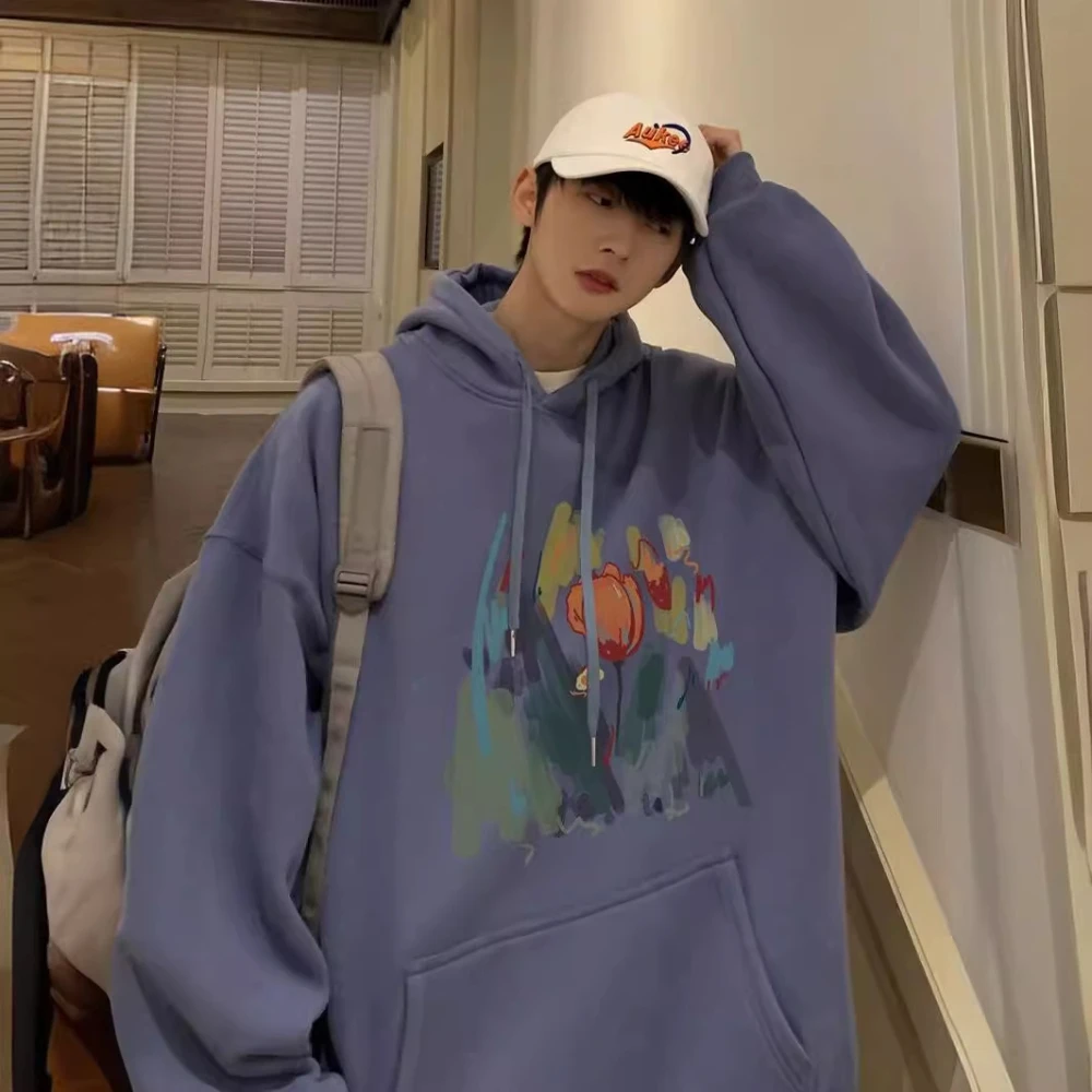 2024 Cotton Retro Men's Cotton Hooded Sweatshirt fall and winter Korean version of the padded trend American loose