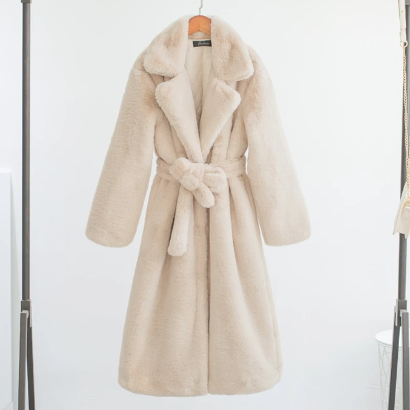 Winter Women High Quality Faux Rabbit Fur Coat Luxury Long Fur Coat Loose Lapel OverCoat Thick Warm Plus Size Female Plush Coats 2