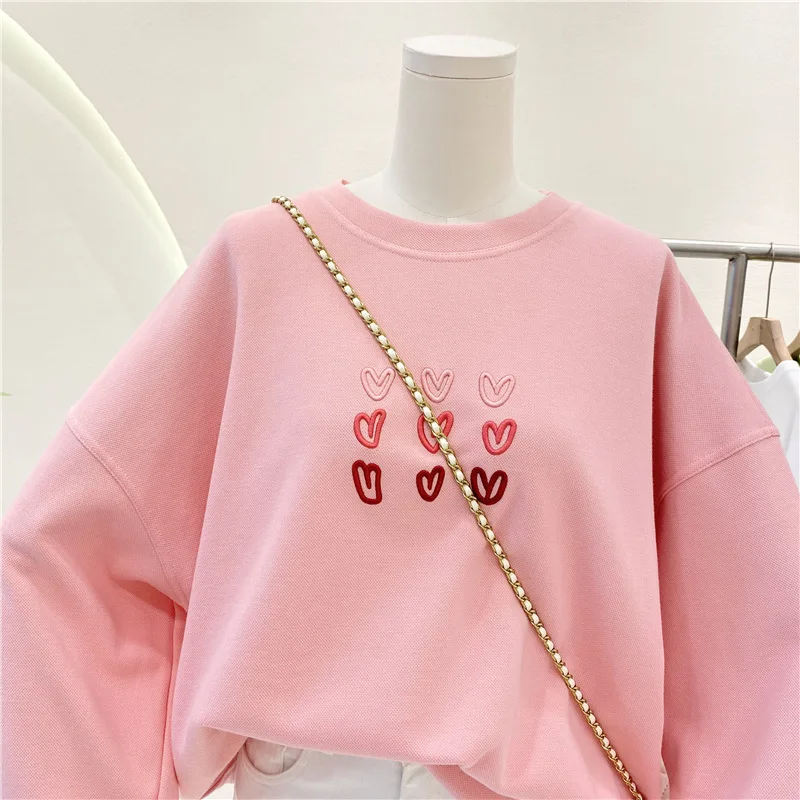 Child Girl Spring and Autumn Long sleeved Round Neck Love Sweater Soft and Comfortable Pullover Children's Loose Tops