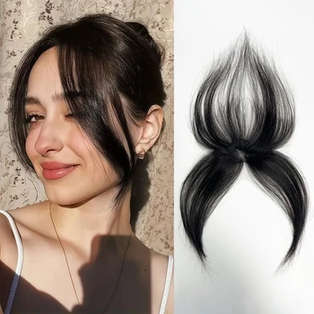 Topper per capelli 3D con clip, frangia frontale laterale, parte centrale, per donna, in vero capello umano naturale al 100%, ultrasottile