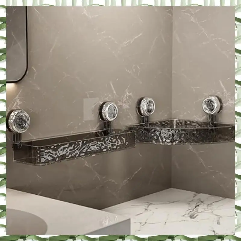 No-Drill, Light Luxury Style Glacier Pattern Suction Cup Shelf,Bathroom Shower Organizer Easy To Use Gray Fan Style